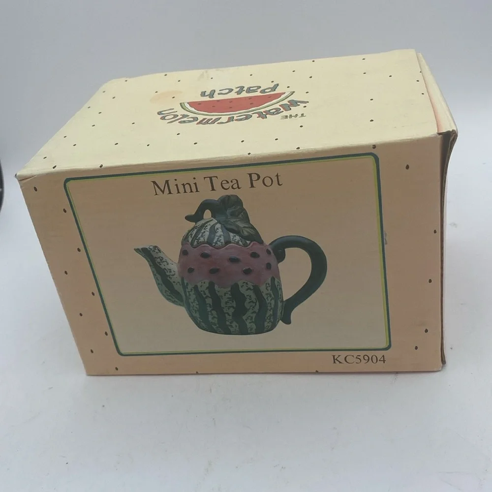VTG  Cracker Barrel mini Watermelon ceramic Teapot w/ box